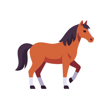 Horse icon with raised foreleg and flowing mane, flat illustration