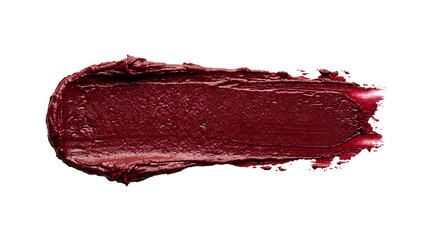 Vibrant dark red lipstick smear showing rich creamy texture and artistic strokes displayed...