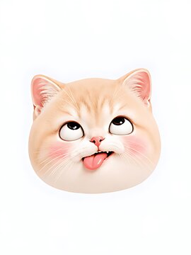 Playful cartoon cat face with a sticking tongue whimsical digital illustration