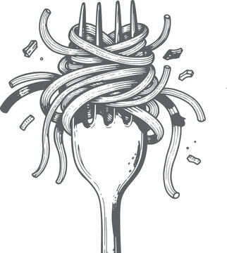 Twirled spaghetti pasta on a vintage fork