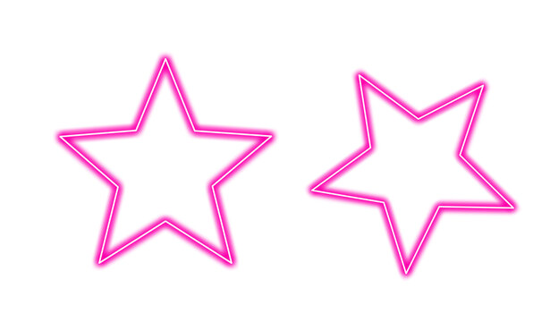 Two pink neon glowing stars isolated on transparent background