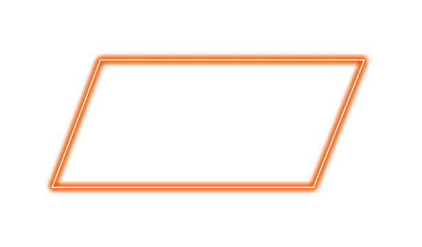 Orange glowing neon parallelogram isolated on transparent background