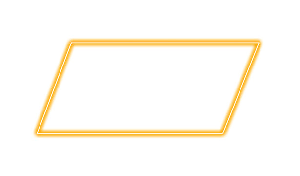 Orange neon glowing parallelogram shape isolated on transparent background