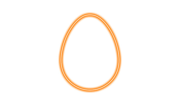 Orange neon egg outline isolated on transparent background
