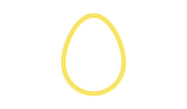 Glowing yellow neon egg outline isolated on transparent background