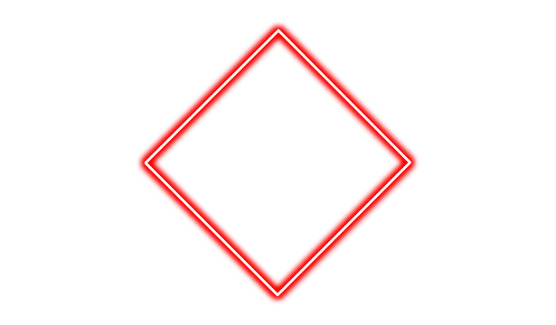 Red neon diamond frame isolated on transparent background