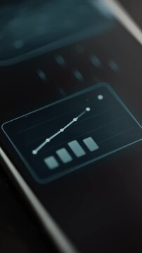 Ascending line chart updates above four rectangular indicators
