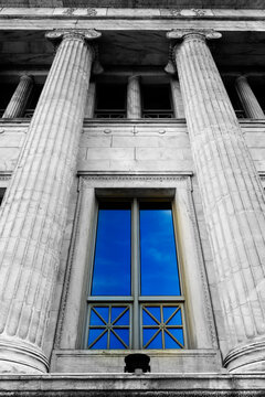 Columns and Marble Pillars on Old Classic Building Court House Museum or Government Building