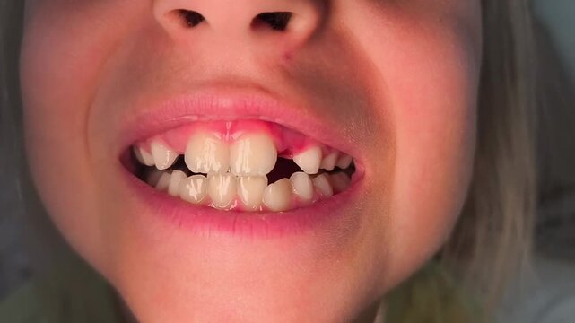 A baby tooth fell out. Child with missing baby tooth smiles, showcasing the gap in the front teeth, highlighting the natural progression of losing a tooth in a close-up view
