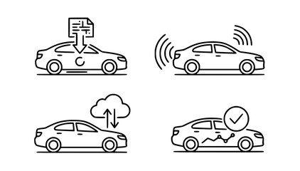 Obraz premium Connected Car Software Update Wireless Technology Thin Line Vector Icons