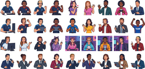 Fototapeta premium Pro Gamer, Live Streamer, and Esports Caster Vector Avatar Collection