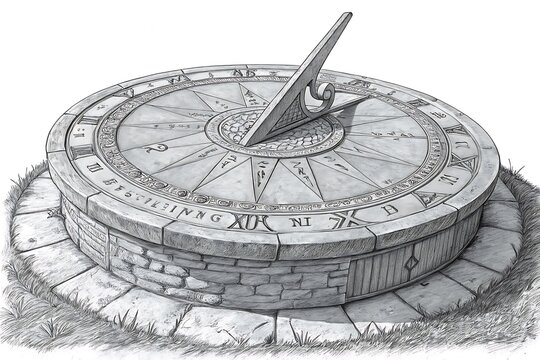 Antique sundial on stone pedestal in outdoor setting