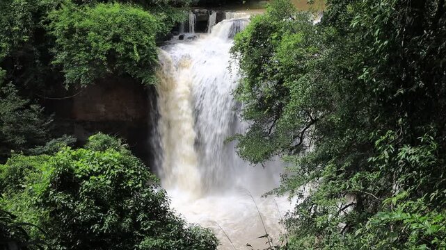 The beautiful nature backdrop of the Haew Narok waterfall in Khao Yai National Park is a stunning feature of the forest and a popular destination for tourists.