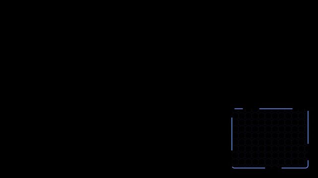 Digital hud interface with glowing hexagon grid and data frame overlay for futuristic tech ui animation 4k