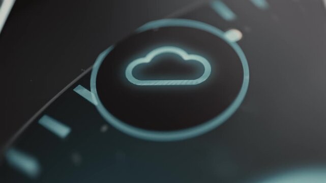 Cloud service icon glows inside a digital selector