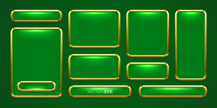 Shiny Green and Gold Glossy Buttons Collection.