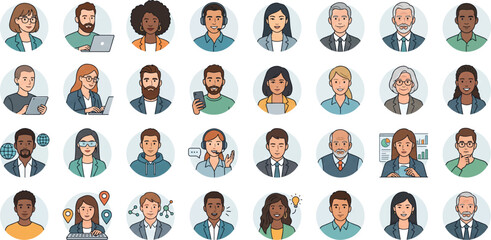 Obraz premium Corporate Team Avatar Collection, Office Workers and Support Staff Vector Set