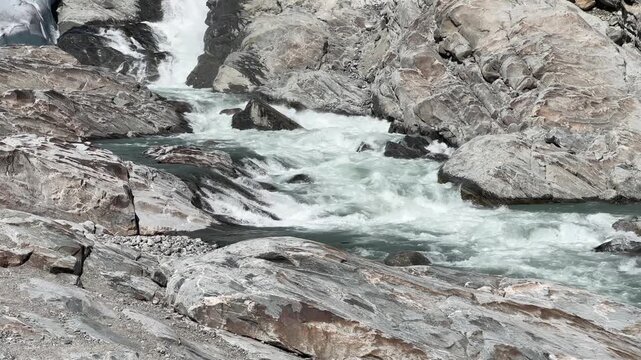 Nigardsbreen glacier toe in valley close-up, Norway