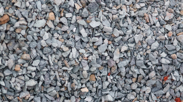 Close Up Texture Background of Gray Crushed Stones and Gravel Aggregates