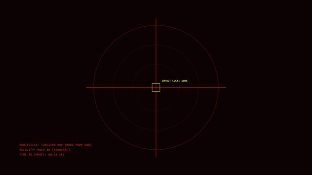 Military targeting hud interface with tungsten rod projectile lock and mach 10 velocity display animation 4k