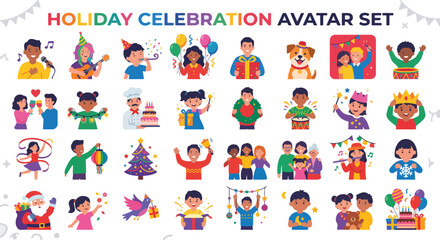 Fototapeta premium Festive Event and Holiday Profile Pictures – Colorful Joyful Character Icons