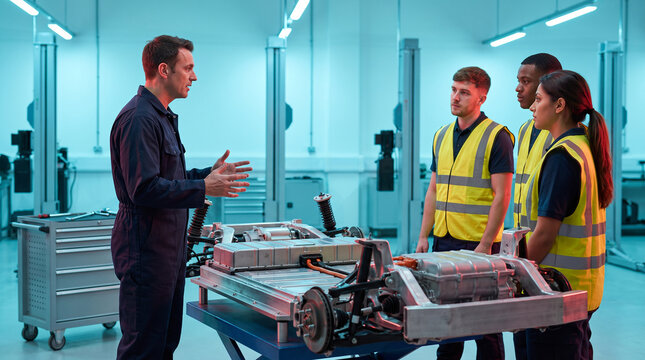 Instructor opens an electric vehicle maintenance class