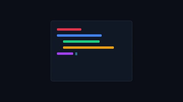 Minimalist programming code loading animation with blinking cursor on dark 4k background, coding software development
