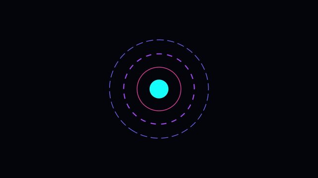 Minimalist neon pulse animation: abstract concentric circles and glowing center point for modern ui and tech backgrounds 4k