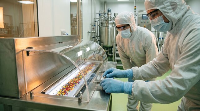 Quality team review an antibiotic granule batch