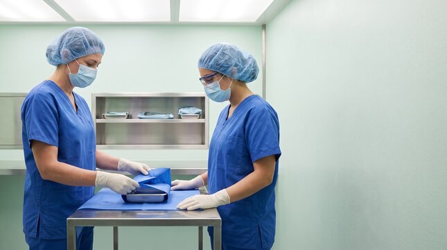 Educator teaches sterile tray wrapping technique