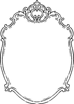 Ornate rococo wedding frame with royal crest. Elegant vintage line border features baroque scrollwork and blank center for invitations, monograms, labels or cards.