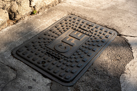 Metal cover of an electric utility box from CFE (Federal Electricity Commission), Mexico&rsquo;s state owned power company. Guadalajara, Jalisco, Mexico, June 24, 2026.
