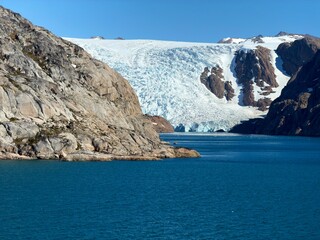 The mountains, fjords, and glaciers of Prince Christian Sound in the southern part of Greenland. © Joni