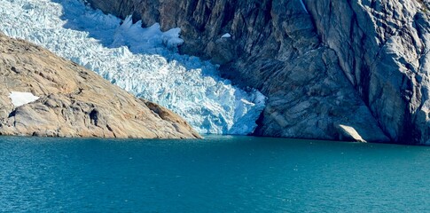 The mountains, fjords, and glaciers of Prince Christian Sound in the southern part of Greenland. © Joni