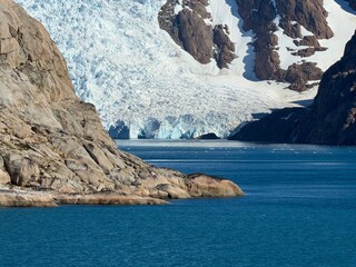 The mountains, fjords, and glaciers of Prince Christian Sound in the southern part of Greenland. © Joni