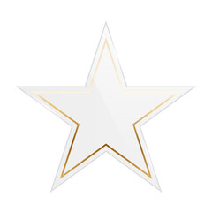 Fototapeta premium Transparent glass star button with golden border. Liquid glass design element with morphism effect. Modern digital interface icon for web and app design. Vector illustration