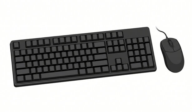Classic Black Computer Keyboard and Mouse Realistic Vector Mockup