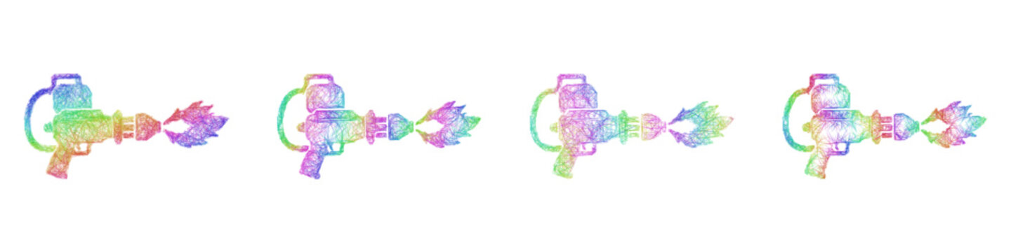 Multicolor sketch flamethrower icon design set