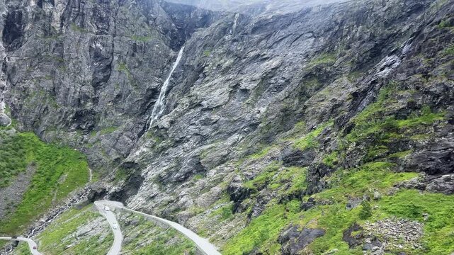 Mountain slopes from car moving along the Trolls Road, Norway