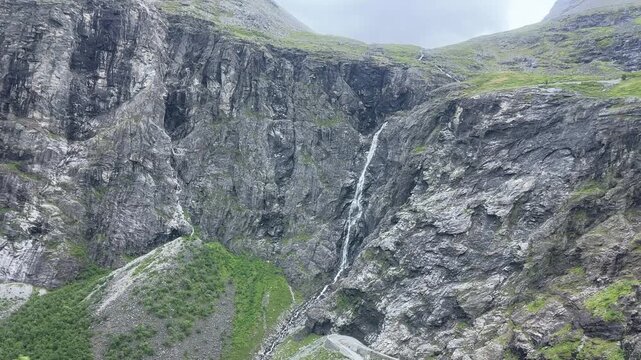 Mountain slopes from car moving along the Trolls Road, Norway