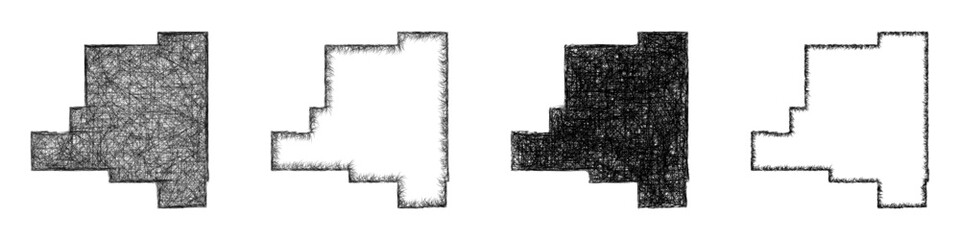 Fototapeta premium Sketch monochrome Lincoln, New Mexico outline map design set