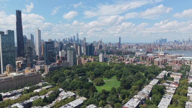 flying counter clockwise around Fort Greene Park in Brooklyn