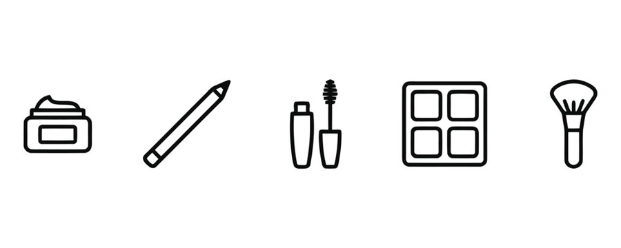 Cosmetic products and makeup tools line art illustration for beauty concepts