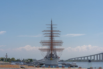 The tall ship Kaiwo Maru moored at Kaiwo Maru Park in Toyama, Japan, viewed from the bow under blue sky. © PH_BRICK