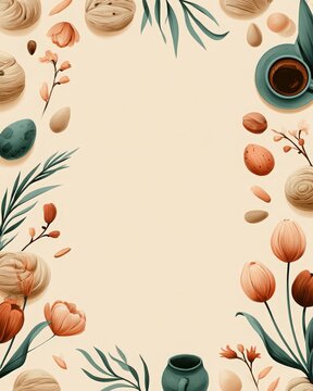 Minimal Easter Background with Eggs Botanical Elements and Large Copy Space