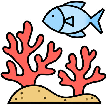 Blue Fish Swimming Over Coral Reef Underwater Sea Life and Sand Scenery Marine Ecosystem with Coral and Fish Cute Ocean Wildlife Aquatic Graphic Tropical Sea Environment Element