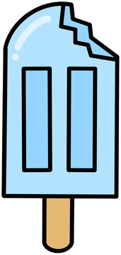 Bitten Blue Popsicle on Stick Cute Frozen Ice Cream Treat Summer Refreshing Ice Lolly Sweet Dessert Snack Graphic Cold Blue Popsicle Element