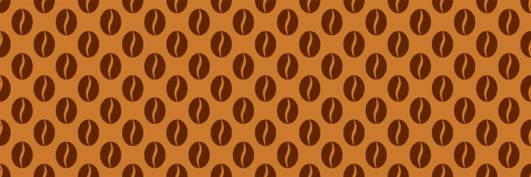 horizontal seamless brown coffee beans design for pattern and background.