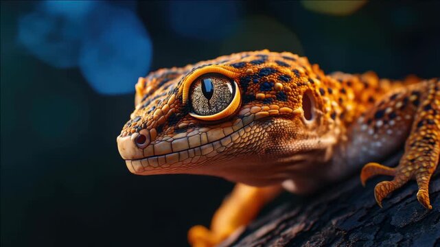 Close-up of a vivid peacock gecko with its eyes wide open