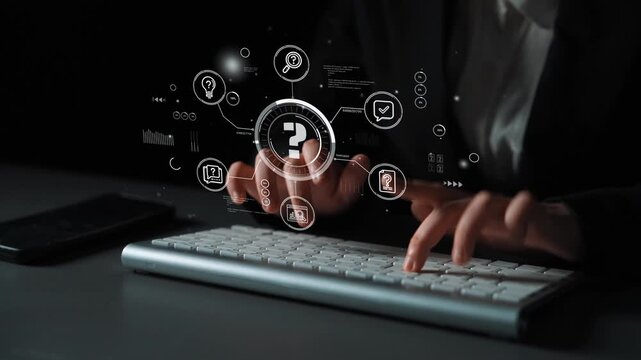 Digital Technology Concept with Hands on Keyboard and User Interface Icons for Innovation and Connectivity in Business and Communication. Entropy.
